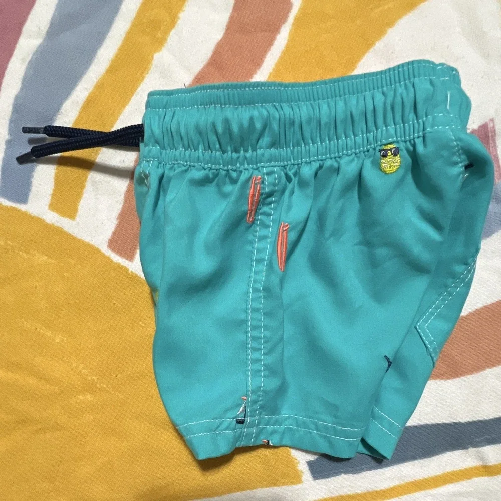 Carter's Boys Shark Swim Trunks Blue Drawstring Back Pocket 3 Months Polyester